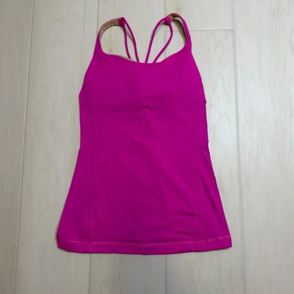 Lululemon Free To Be Tank Hot Pink Strappy Back Built In Shelf Bra Cami Size 8